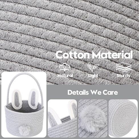 سلة أرنب عيد الفصح من فريق البحر لصيد البيض، دلو بيض عيد الفصح، حقيبة صغيرة من الحبال القطنية المنسوجة مع آذان أرنب وذيل رقيق للأطفال، زينة أيام عيد الفصح، الحفلات، العطلات، وردي in Kuwait