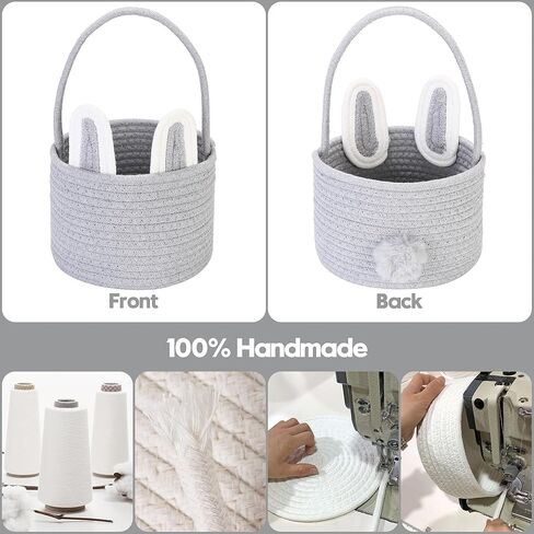 سلة أرنب عيد الفصح من فريق البحر لصيد البيض، دلو بيض عيد الفصح، حقيبة صغيرة من الحبال القطنية المنسوجة مع آذان أرنب وذيل رقيق للأطفال، زينة أيام عيد الفصح، الحفلات، العطلات، وردي in Kuwait