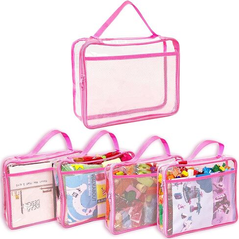 Toy Zippered Blocks Set Storage Bags for boy girls - 4PC Large PVC Storage Organizer Bags with Mesh Side Pockets for Puzzle, Clay, Book, Small Models and Mini Plush Toys. L: 9"x3"x11.8" (Grey) in Saudi Arabia