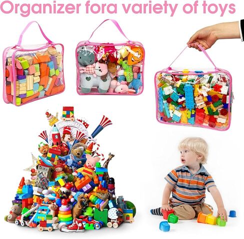 Toy Zippered Blocks Set Storage Bags for boy girls - 4PC Large PVC Storage Organizer Bags with Mesh Side Pockets for Puzzle, Clay, Book, Small Models and Mini Plush Toys. L: 9"x3"x11.8" (Grey) in Saudi Arabia