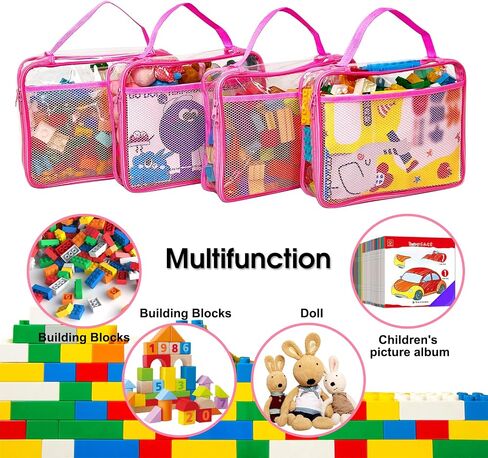 Toy Zippered Blocks Set Storage Bags for boy girls - 4PC Large PVC Storage Organizer Bags with Mesh Side Pockets for Puzzle, Clay, Book, Small Models and Mini Plush Toys. L: 9"x3"x11.8" (Grey) in Saudi Arabia