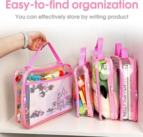 Toy Zippered Blocks Set Storage Bags for boy girls - 4PC Large PVC Storage Organizer Bags with Mesh Side Pockets for Puzzle, Clay, Book, Small Models and Mini Plush Toys. L: 9"x3"x11.8" (Grey) in Saudi Arabia