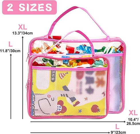 Toy Zippered Blocks Set Storage Bags for boy girls - 4PC Large PVC Storage Organizer Bags with Mesh Side Pockets for Puzzle, Clay, Book, Small Models and Mini Plush Toys. L: 9"x3"x11.8" (Grey) in Saudi Arabia