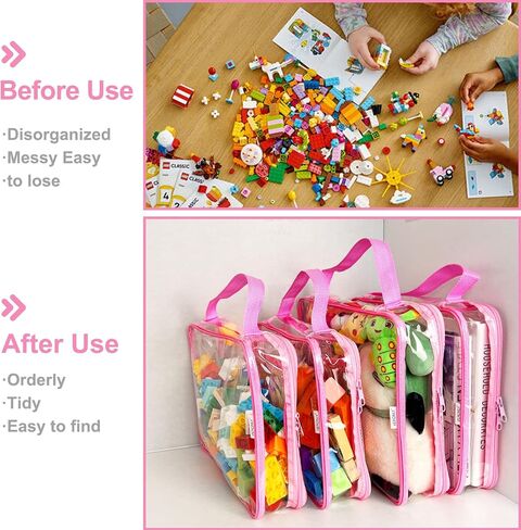 Toy Zippered Blocks Set Storage Bags for boy girls - 4PC Large PVC Storage Organizer Bags with Mesh Side Pockets for Puzzle, Clay, Book, Small Models and Mini Plush Toys. L: 9"x3"x11.8" (Grey) in Saudi Arabia