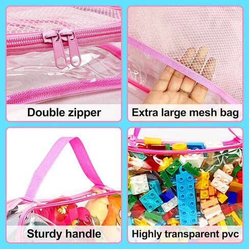 Toy Zippered Blocks Set Storage Bags for boy girls - 4PC Large PVC Storage Organizer Bags with Mesh Side Pockets for Puzzle, Clay, Book, Small Models and Mini Plush Toys. L: 9"x3"x11.8" (Grey) in Saudi Arabia