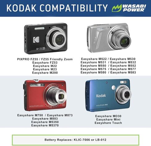 Wasabi Power Battery for Kodak KLIC-7006, LB-012 and Kodak PIXPRO FZ55, FZ53, Easyshare Touch, M200, M522, M530, M532, M550, M552, M575, M577, M580, M583, M750, M873, M883, M5350, M5370, MD30, Mini in Kuwait