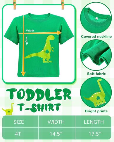 2 Pieces St Patricks Day Shirts Kids Clover Irish T-Shirt Dinosaur Shamrock Boys Girls St Patricks Day T-Shirt Green Irish Shirt Toddler Infant in Saudi Arabia