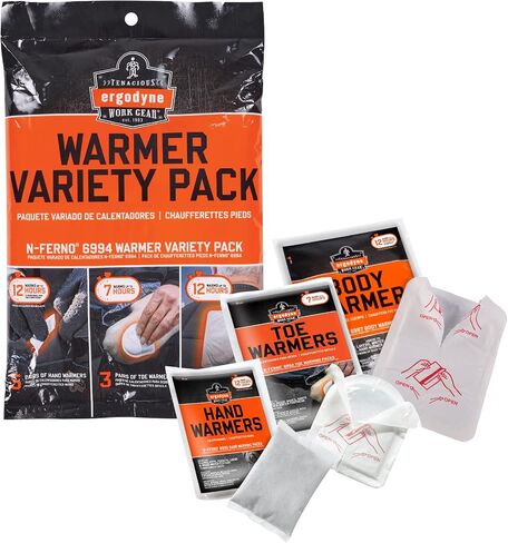 Ergodyne N-Ferno 6994 Adhesive Body, Toe, Hand Warmers Variety Pack, Disposable, Up to 12 Hours of Warming, Includes 3 pairs of toe, 5 body, 5 pairs of hand warming pouches in Saudi Arabia