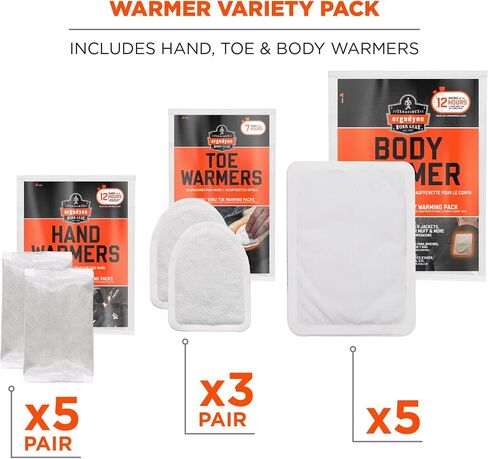 Ergodyne N-Ferno 6994 Adhesive Body, Toe, Hand Warmers Variety Pack, Disposable, Up to 12 Hours of Warming, Includes 3 pairs of toe, 5 body, 5 pairs of hand warming pouches in Saudi Arabia