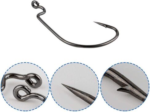 60pcs Offset Worm Hook High Carbon Steel Wide Gap Bait Jig Fish Hooks with Plastic Box #1-5/0 in Saudi Arabia