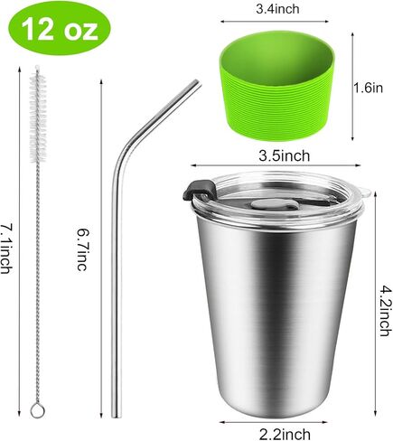 5Pack Kids Cups with Straws and Lids Spill Proof, 12oz Toddler Straw Cups with Colorful Silicone Sleeves, Unbreakable Stainless Steel Water Tumblers for Cold & Hot Drinks in Kuwait