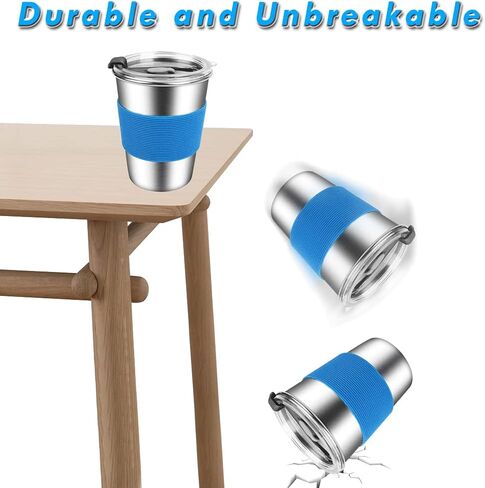 5Pack Kids Cups with Straws and Lids Spill Proof, 12oz Toddler Straw Cups with Colorful Silicone Sleeves, Unbreakable Stainless Steel Water Tumblers for Cold & Hot Drinks in Kuwait