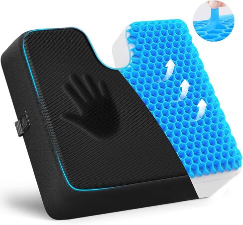 ZIKEE Reversible Fabric Cover Seat Cushion with Enhanced Supportive & Breathable, Innovative Honeycomb Gel & Memory Foam Combination, Anti-Slip Office Chair Cushion with 2 Straps for Desk Chairs in Kuwait