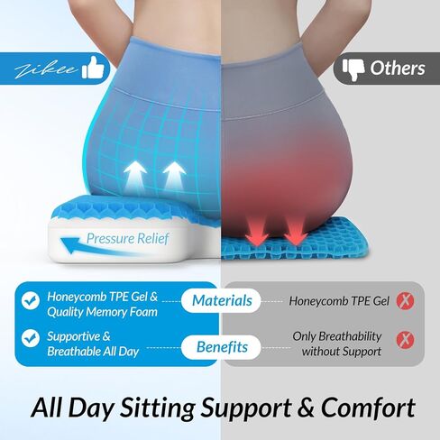 ZIKEE Reversible Fabric Cover Seat Cushion with Enhanced Supportive & Breathable, Innovative Honeycomb Gel & Memory Foam Combination, Anti-Slip Office Chair Cushion with 2 Straps for Desk Chairs in Kuwait
