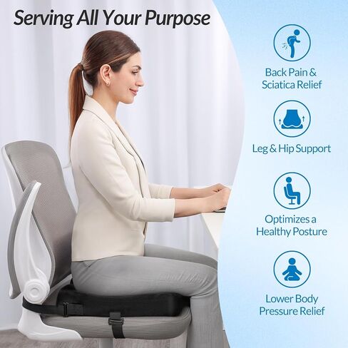 ZIKEE Reversible Fabric Cover Seat Cushion with Enhanced Supportive & Breathable, Innovative Honeycomb Gel & Memory Foam Combination, Anti-Slip Office Chair Cushion with 2 Straps for Desk Chairs in Kuwait