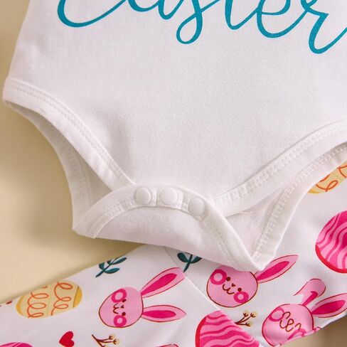 ملابس عيد الفصح للفتيات حديثي الولادة، ملابس عيد الفصح الأول المطبوعة عليها، سراويل واسعة على شكل بيضة مع قبعة أذن أرنب in Kuwait