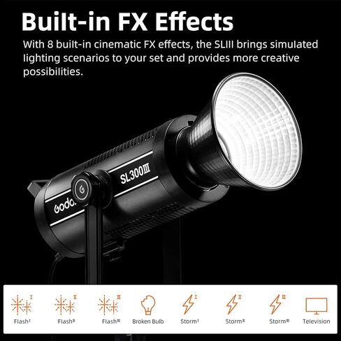 Godox SL300III 330W (MAX.) أضواء تصوير فيديو LED، أضواء استوديو Bowens-Mount للتصوير الفوتوغرافي، إضاءة الإخراج المستمر، 8 تأثيرات إضاءة محددة مسبقًا في الوضع الصامت. (SL-300WIII) in Saudi Arabia