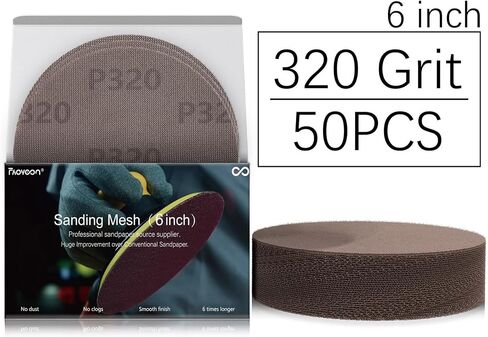 6 Inch Sanding Mesh | Micro Mesh Hook and Loop Sanding Discs | Dust Free Net Sandpaper | 50 Pack Assortment 80 | 120 | 220 | 320 | 600 Grit | Wet and Dry Sanding Screen | Anti-clog/Last Longer in Kuwait