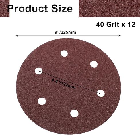 9 Inch Sanding Disc Sandpaper, 80 Grit, 12 Pcs | Hook and Loop, Premium Aluminum Oxide, Orbital Sander Compatible, 6 Sanding Discs in Kuwait