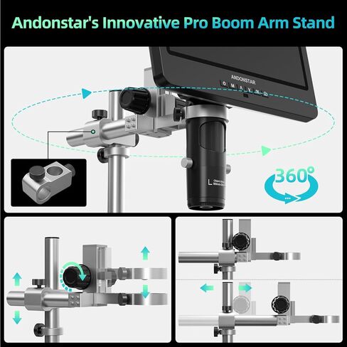 Andonstar AD249S-M Plus 10.1'' HDMI Soldering Digital Microscope for Electronics Repair, 2000x 3 Lens 2160P UHD Video Record, Soldering Microscope Station with Helping Hands, Slides, 32GB Card in Kuwait