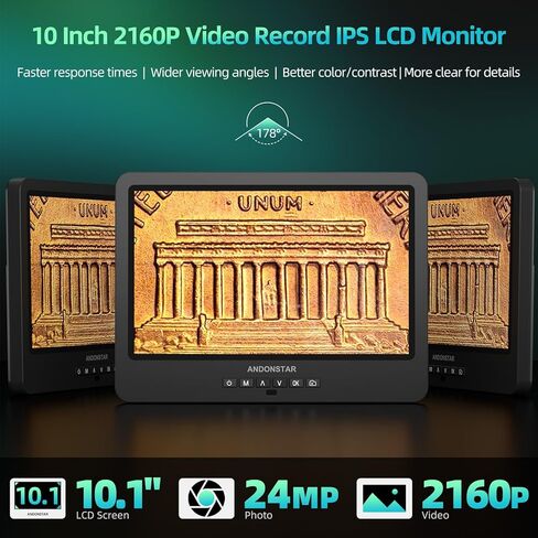 Andonstar AD249S-M Plus 10.1'' HDMI Soldering Digital Microscope for Electronics Repair, 2000x 3 Lens 2160P UHD Video Record, Soldering Microscope Station with Helping Hands, Slides, 32GB Card in Kuwait