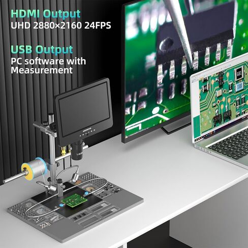 Andonstar AD249S-M Plus 10.1'' HDMI Soldering Digital Microscope for Electronics Repair, 2000x 3 Lens 2160P UHD Video Record, Soldering Microscope Station with Helping Hands, Slides, 32GB Card in Kuwait