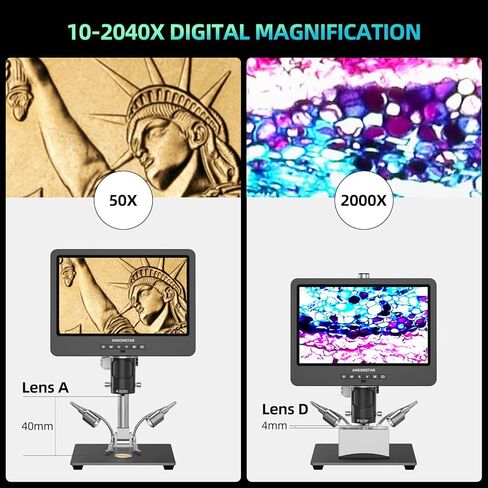 Andonstar AD249S-M Plus 10.1'' HDMI Soldering Digital Microscope for Electronics Repair, 2000x 3 Lens 2160P UHD Video Record, Soldering Microscope Station with Helping Hands, Slides, 32GB Card in Kuwait