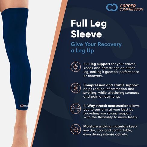 كم ضغط الساق النحاسي - دعامة تثبيت الركبة المغمورة بالنحاس للجري، تمزق الغضروف المفصلي، ACL، MCL، التهاب المفاصل، تخفيف آلام المفاصل - دعم الفخذ والساق للرجال والنساء in Kuwait