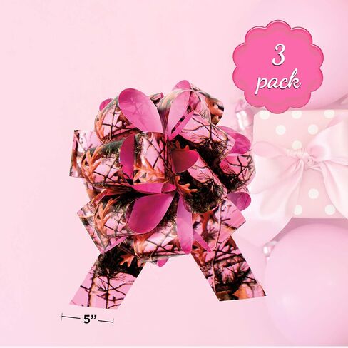 Pink Camo Bows (3 pack, poly ribbon pull bows, 5", gift wrap) Next Camo Party Collection by Havercamp in Saudi Arabia