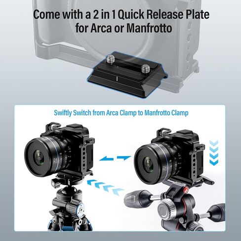 قفص كاميرا SIRUI لكاميرا Canon EOS R50، يأتي مع لوحة تحرير سريعة 2 في 1 لنوع Arca أو Manfrotto، قاعدة مدمجة من نوع Arca، حذاء بارد، سكة ناتو وفتحات ملولبة، AM-EOSR50 in Kuwait