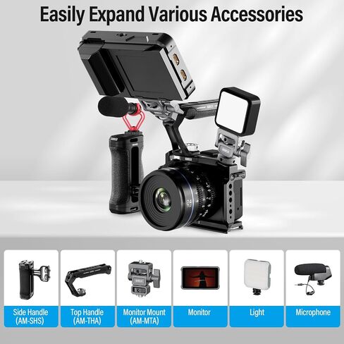 قفص كاميرا SIRUI لكاميرا Canon EOS R50، يأتي مع لوحة تحرير سريعة 2 في 1 لنوع Arca أو Manfrotto، قاعدة مدمجة من نوع Arca، حذاء بارد، سكة ناتو وفتحات ملولبة، AM-EOSR50 in Kuwait