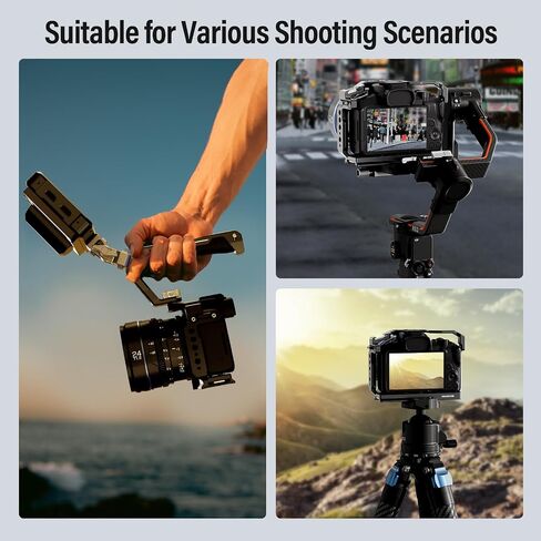 قفص كاميرا SIRUI لكاميرا Canon EOS R50، يأتي مع لوحة تحرير سريعة 2 في 1 لنوع Arca أو Manfrotto، قاعدة مدمجة من نوع Arca، حذاء بارد، سكة ناتو وفتحات ملولبة، AM-EOSR50 in Kuwait