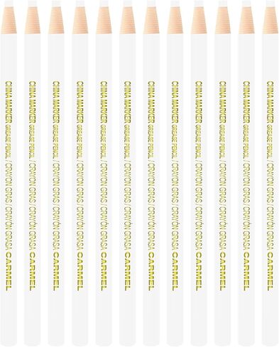 قلم تحديد Carmel China، صندوق مكون من 12 قطعة (أبيض)، قلم شحم بخيط سحب، قلم شمع مغلف بالورق لوضع علامات على الأسطح الملساء بما في ذلك البلاستيك والمعادن والسيراميك والحجر المصقول in Kuwait