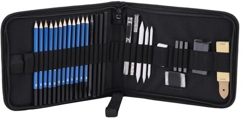 Hilitand 33pcs H&B Professional Sketching Drawing Pencils Kit Set Art Supplies Students Painting Tools and Kit Bag Graphite Charcoal Pencils Set in Saudi Arabia