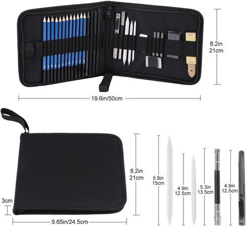 Hilitand 33pcs H&B Professional Sketching Drawing Pencils Kit Set Art Supplies Students Painting Tools and Kit Bag Graphite Charcoal Pencils Set in Saudi Arabia