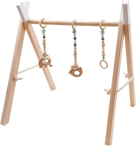 صالة ألعاب رياضية خشبية للأطفال مع 3 ألعاب حسية للأطفال قابلة للطي للعب الأطفال والأنشطة الرياضية بإطار معلق هدية لحديثي الولادة in Kuwait
