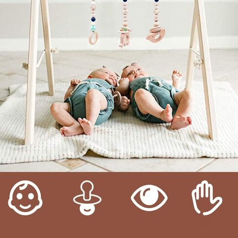 صالة ألعاب رياضية خشبية للأطفال مع 3 ألعاب حسية للأطفال قابلة للطي للعب الأطفال والأنشطة الرياضية بإطار معلق هدية لحديثي الولادة in Kuwait