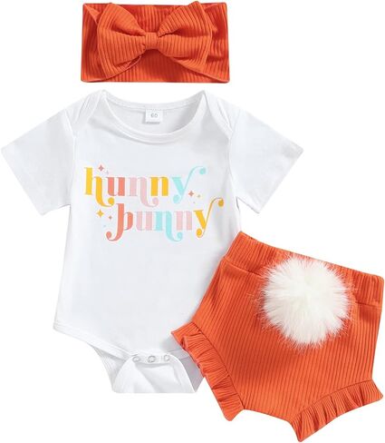 MAYUMMPY بلدي أول عيد الفصح طفلة الزي الوليد هوني الأرنب نيسيي رومبير + شورت + عقال 3 قطعة مجموعات ملابس الرضع in Kuwait