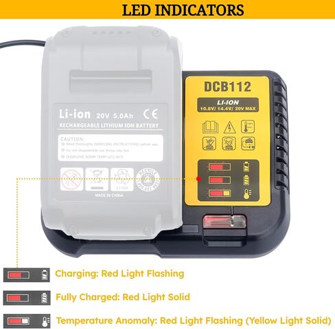 SWIDAN Charger Compatible with de-Walt 20V 12V 60v MAX Lithium-ion Batteries DCB206 DCB230 DCB240 DCB612 DCB609 DCB606 Replacement for DCB112 DCB115 DCB107 DCB101 DCB105 20V 12V Battery Charger in Kuwait
