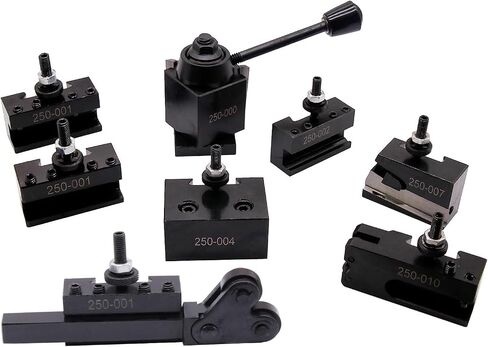9Pcs OXA Wedge Type Quick Change Tool Post 250-000 Set Plus 2 extra 250-001 For Mini Lathe 6-9" Swing Steel with 1pc Two Wheel Knurling Tool can be used separately with any square tool bit holders in Saudi Arabia