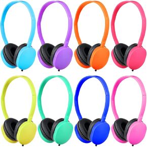 Kids Headphones Bulk 8 Pack, Multi Color School Headphones Set 3.5mm Jack for Grade and Middle School Students, Children, Teenagers, Boys, Girls, Wholesale Headphones for Classroom