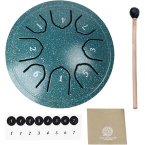 Miwayer Steel Tongue Drum 4.5 Inch 8 Notes Rain Chime Drum for Outside Garden Chakra Drum Rain Drum for Musical Education Camping Entertainment Meditation Yoga Chakra (Malachite, 4.5 Inch 8 Notes)