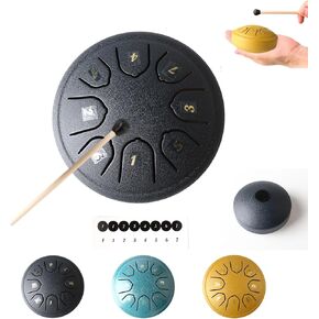 Steel Tongue Drum 4 Inch 8 Notes Rain Drum for Outside, Steel Tongue Drum with Sticks Sticker, Steel Tongue Drum Rain Chime, Mini Handpan Drum Musical Instruments for Adults Kids