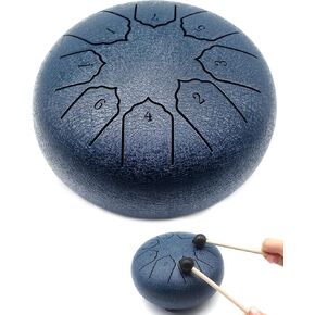 Anvin Mini Steel Tongue Drum 3 Inch 6 Notes Metal Hand Drum with Drum Mallets Music Book Rain Drum Sound Healing Instruments for Meditation Yoga Zen Entertainment Gifts(Navy Blue)