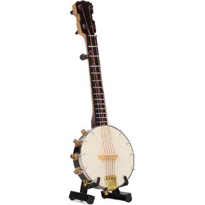 Oumefar Toys Banjo, Exquisite Workmanship Beautiful Miniature Banjo Model with Bracket Box for Gifts