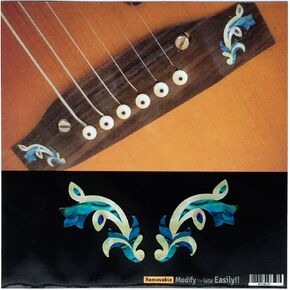 Inlay Stickers for Acoustic Guitar Bridge - Traditional Motif (L&R Set) - Abalone Blue,BS-218TD-BL