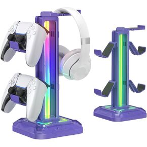 KDD RGB Headset Stand with 9 Light Modes - Controller Holder for Desk - Rotatable Headphone Stand & Detachable Controller Hook for PC Earphone Accessories(Blue)