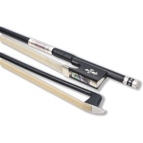 Violin Bow 4/4 Carbon Fiber stick Ebony Frog with nice inlay Natural Bow Hair Leather wrapped Well Balance Light (Fleur de lis Inlay)