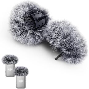 2-Pack Windscreen Compatible with DJI Mic 2 Transmitters/OSMO Pocket 3 - Furry Microphone Wind Muff Foam Cover (Not for DJI Mic 1), Gray