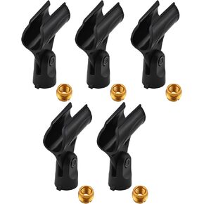 5 Piece Universal Microphone Clip Holder for Mic Stand, Wireless Mic Holder Clamp, Adjustable Microphone Holder with 5/8" Male to 3/8" Female Nut Adapter, Black